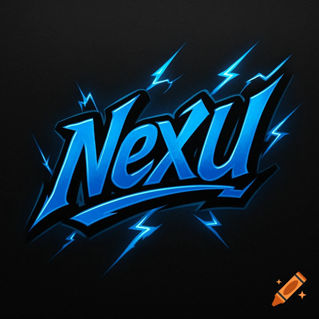 A black and blue logo with the word 'NexU' in a stylized hip-hop font with lightning bolts surrounding it.