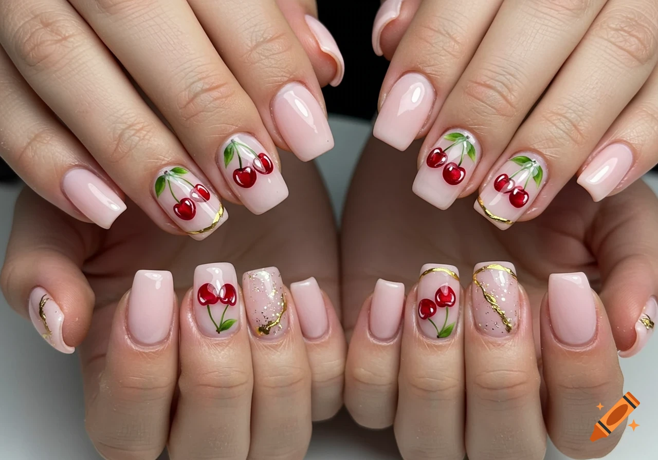 Glittered Vines on White‑Tip Nails