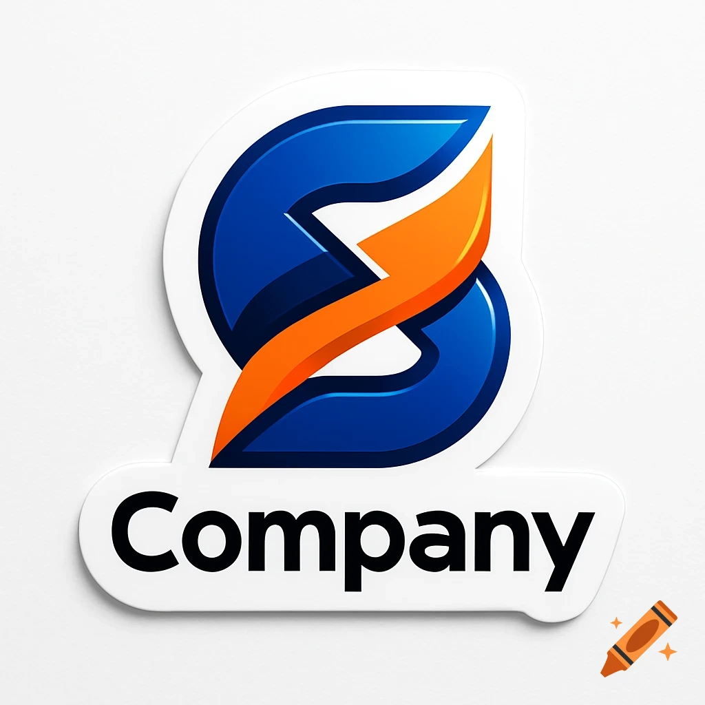 A white sticker featuring a blue and orange stylized logo with a lightning bolt shape above the word "Company".