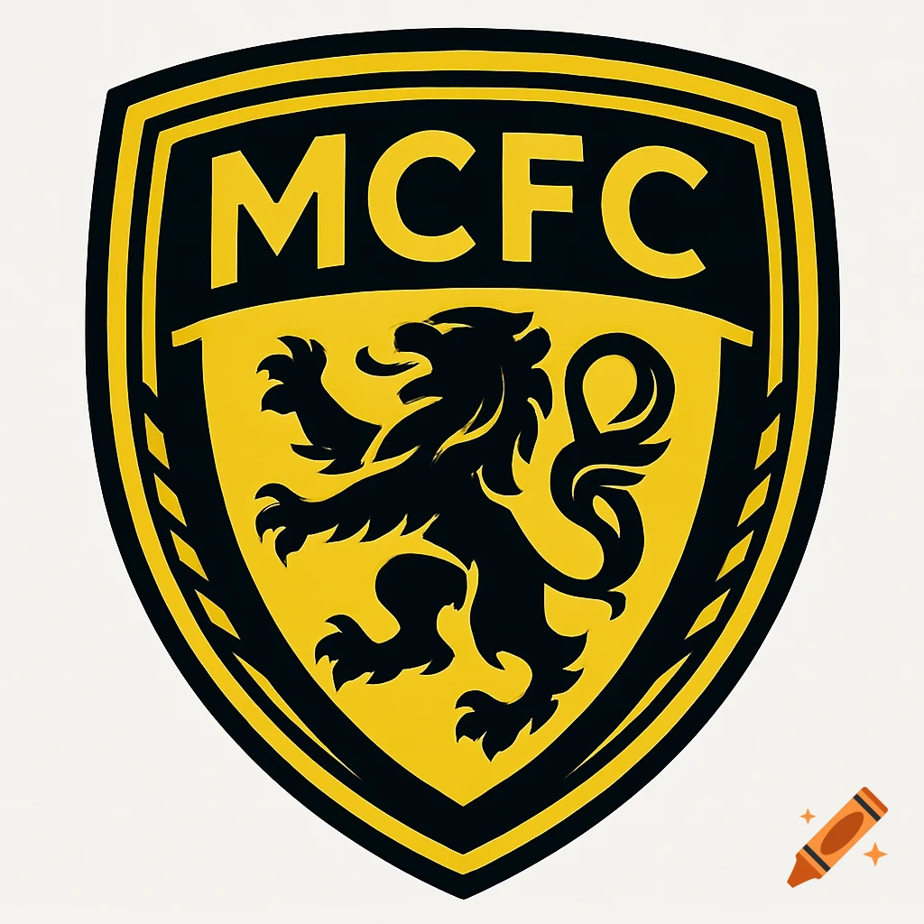 A black and yellow shield-shaped football club badge with a lion and the letters MCFC.