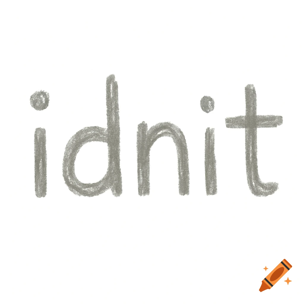 The word 'idnit' drawn in a gray, crayon-like, low-effort style on a white background.