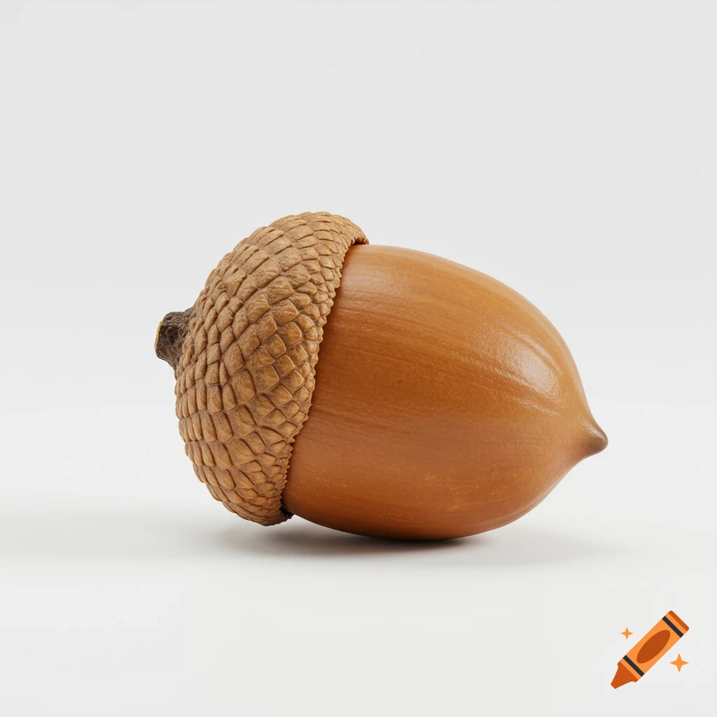 A single realistic acorn with its cap on a plain white background.