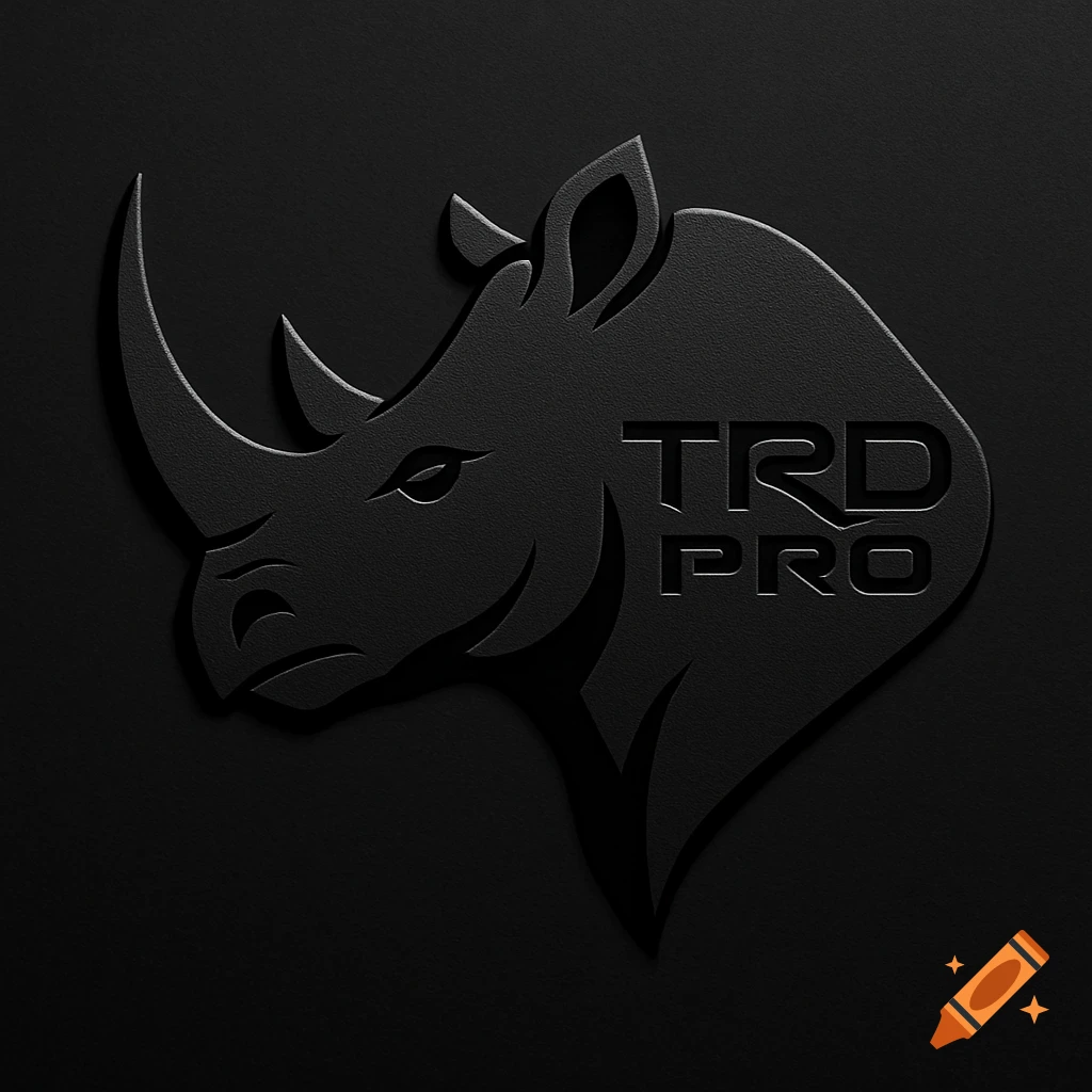 Black embossed silhouette of a rhino head facing left with "TRD PRO" text on its side.