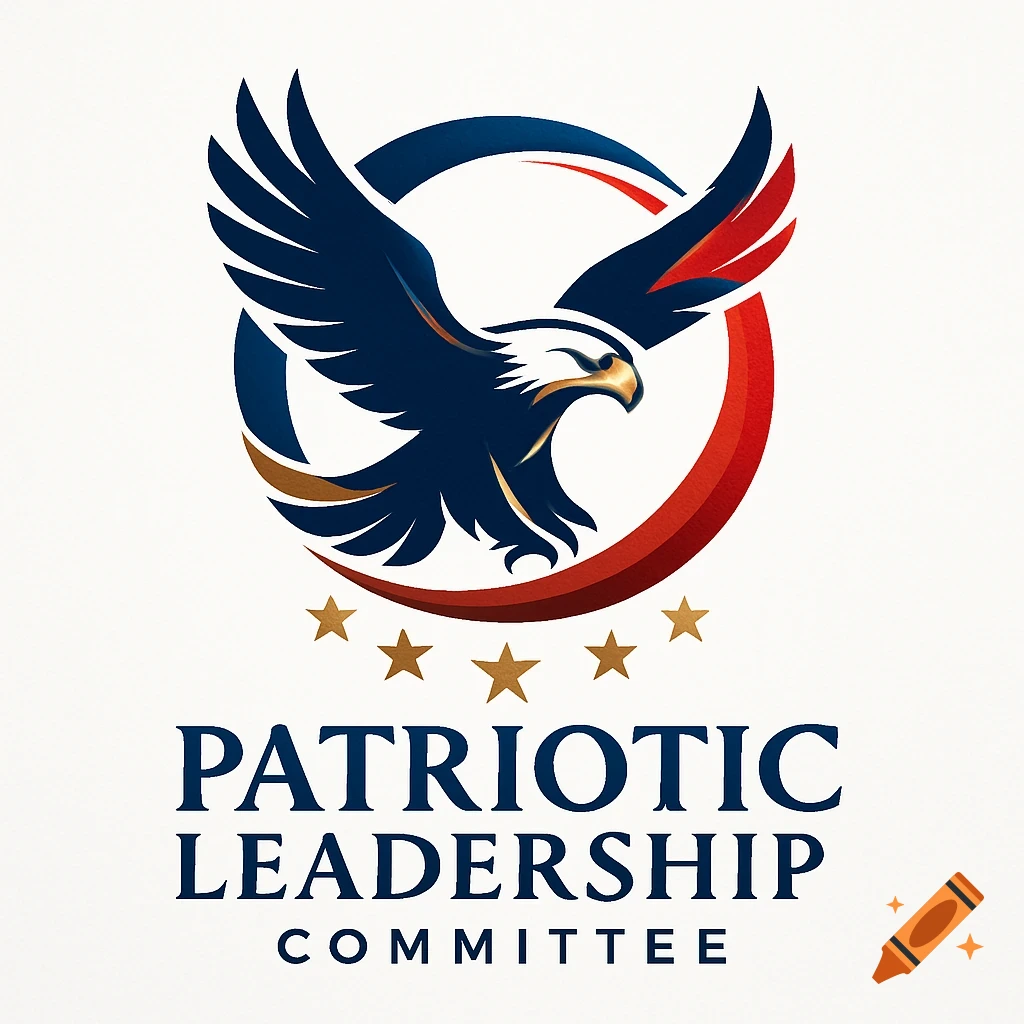 A patriotic logo featuring a stylized American eagle with outstretched wings over a red and blue circular design, with five gold stars below it, and the text 'PATRIOTIC LEADERSHIP COMMITTEE'.