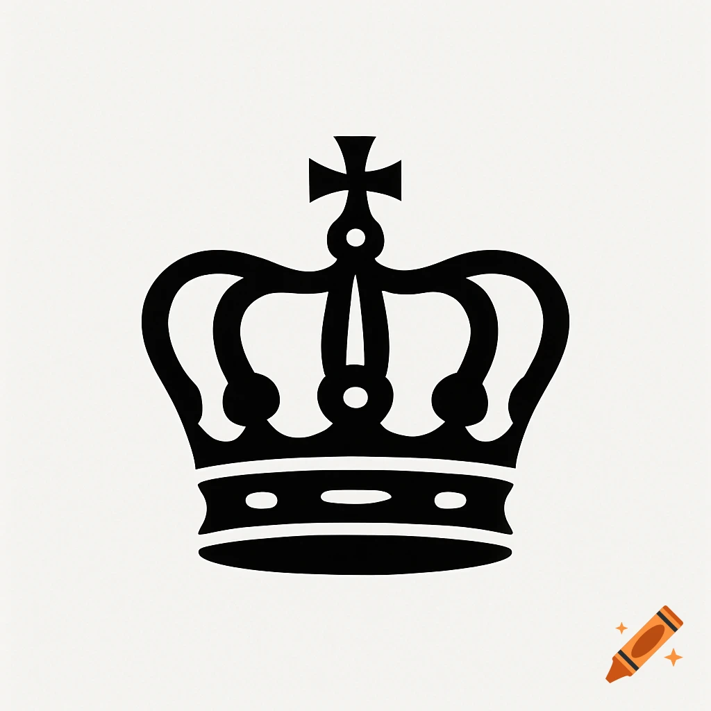 A black and white logo of a stylized crown with a cross on top.