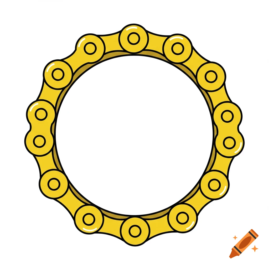 Simple 2D illustration of a yellow bicycle chain formed into a circle with a black outline.