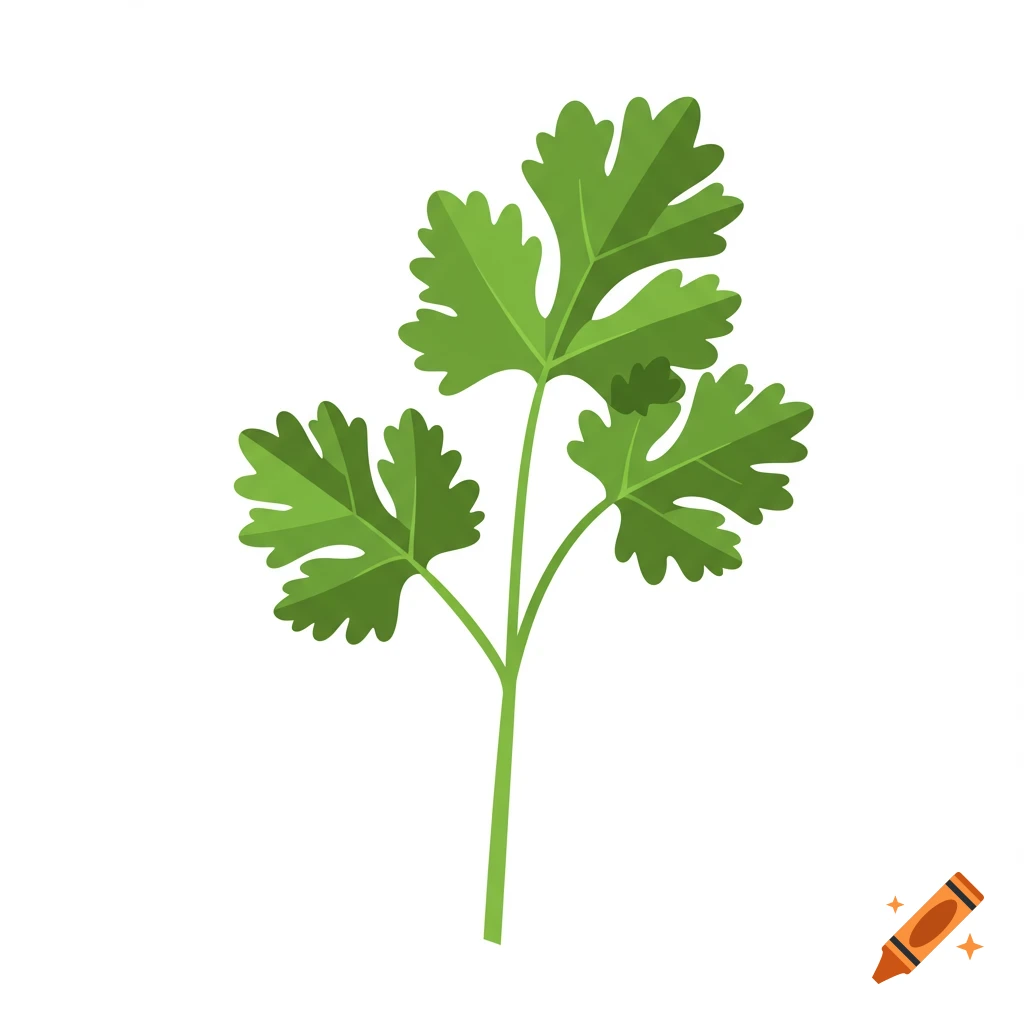 An illustration of a green cilantro sprig with multiple leaves.