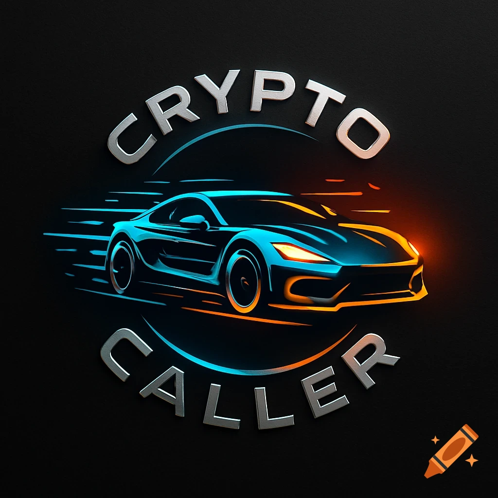Vibrant logo with a stylized blue and orange sports car and the words 'CRYPTO CALLER' on a dark background.