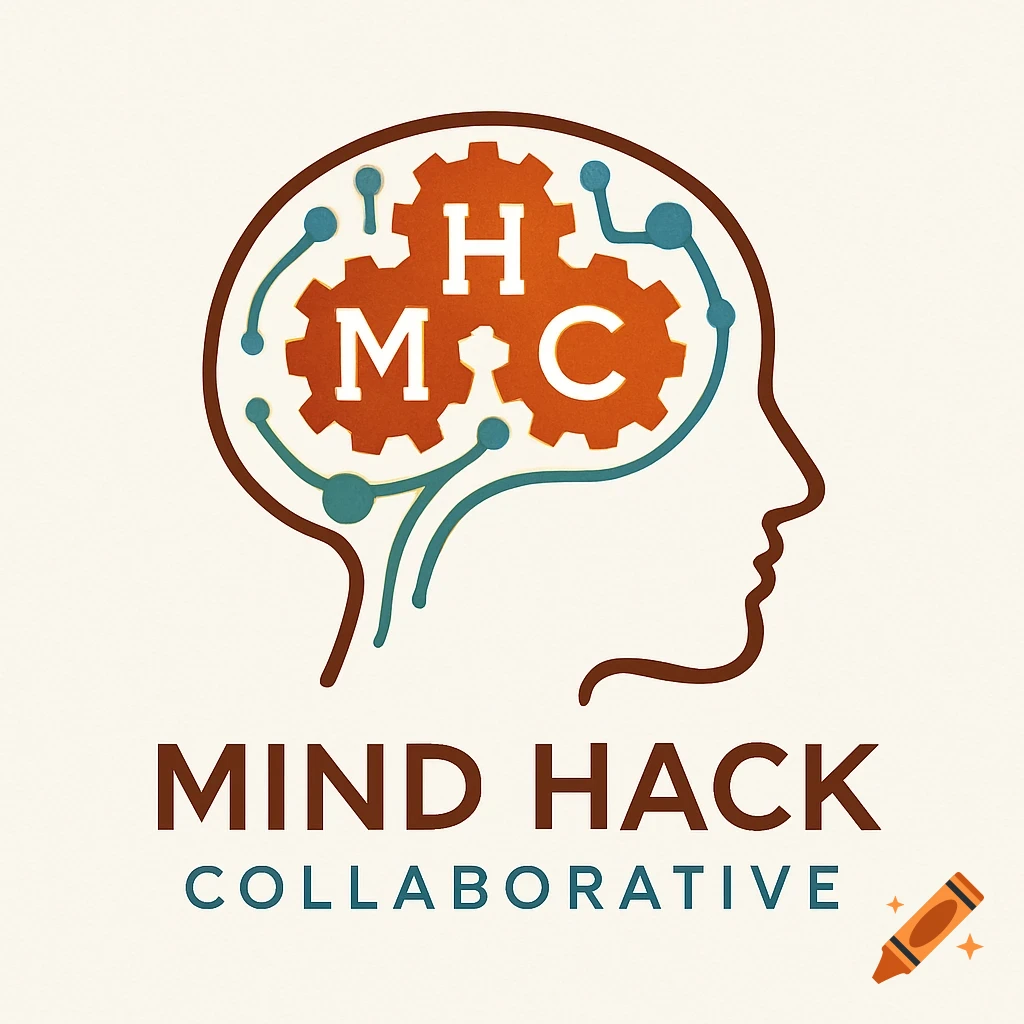 A logo featuring a human head silhouette with gears and circuits inside, text reads 'MIND HACK COLLABORATIVE'.