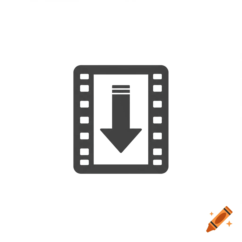 A minimalist dark gray icon of a film strip with a downward arrow inside, on a white background.