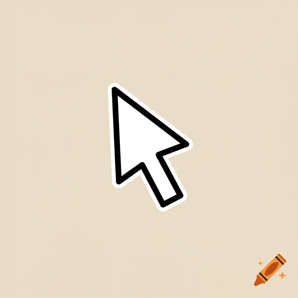 A white computer mouse cursor with a black outline, pointing diagonally upwards, on a light beige background.