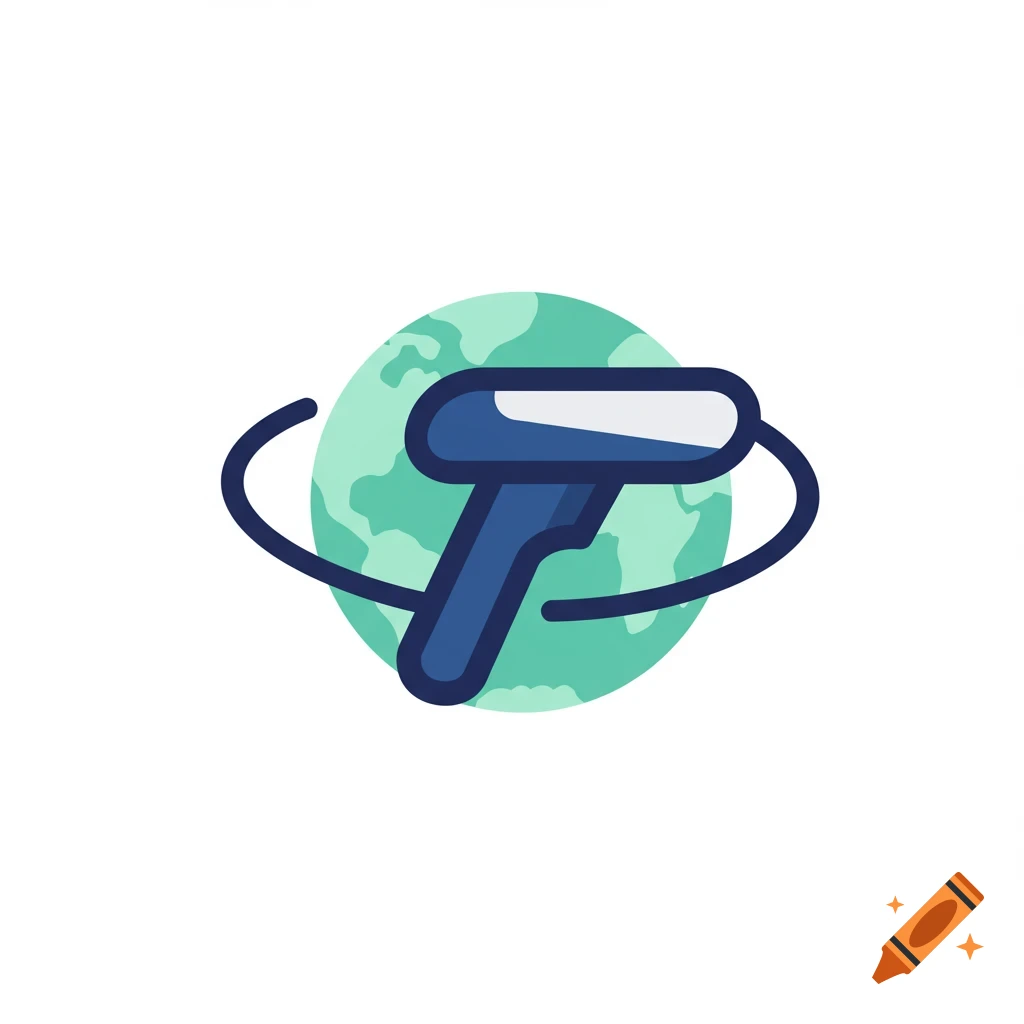 2D vector logo of a blue scanner orbiting a turquoise globe.