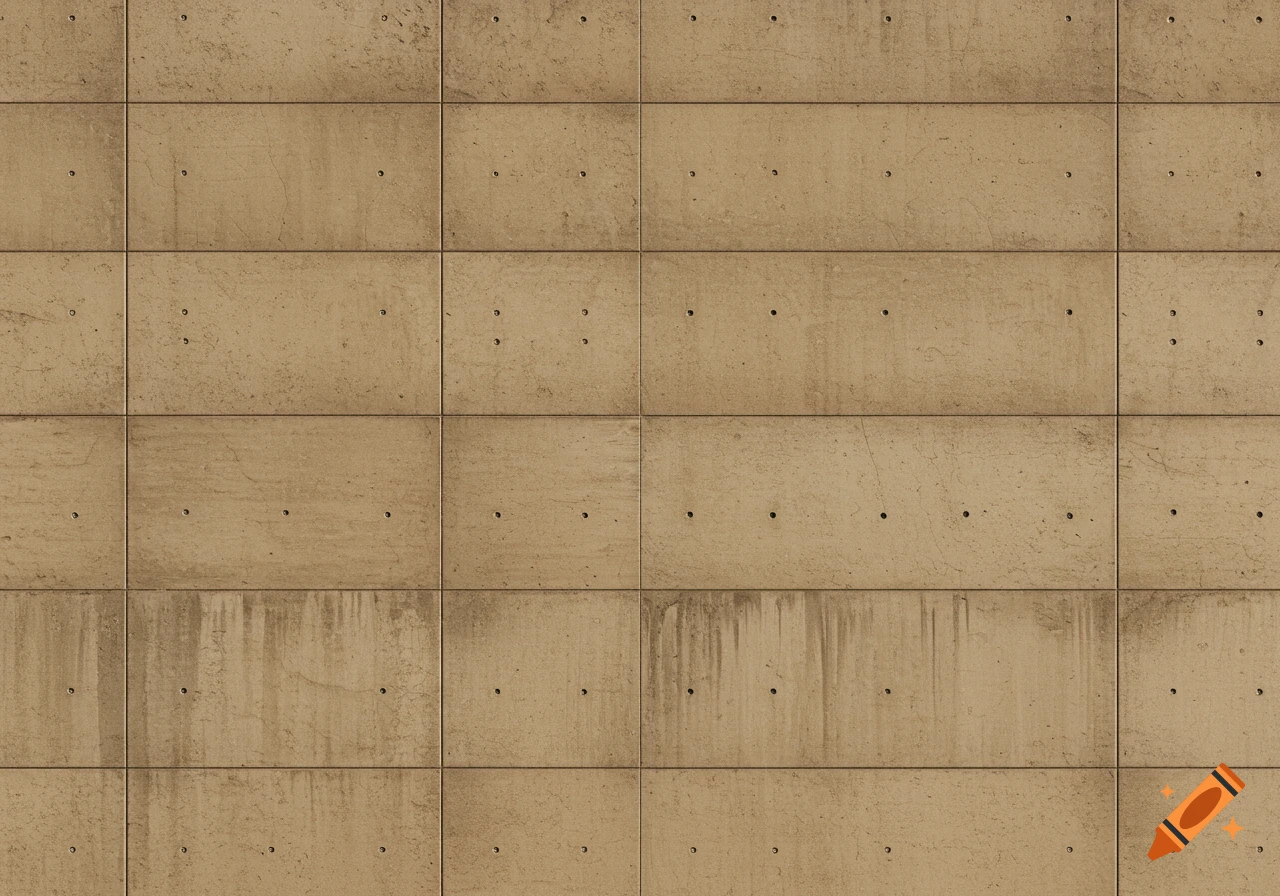 A detailed, seamless texture of tan concrete building panels with visible wear and circular holes.