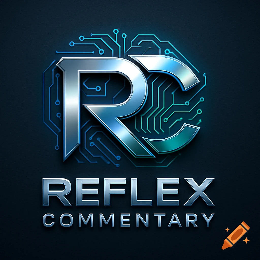Metallic silver RC logo on a dark background with blue and green circuit board patterns. Below are the words REFLEX COMMENTARY.
