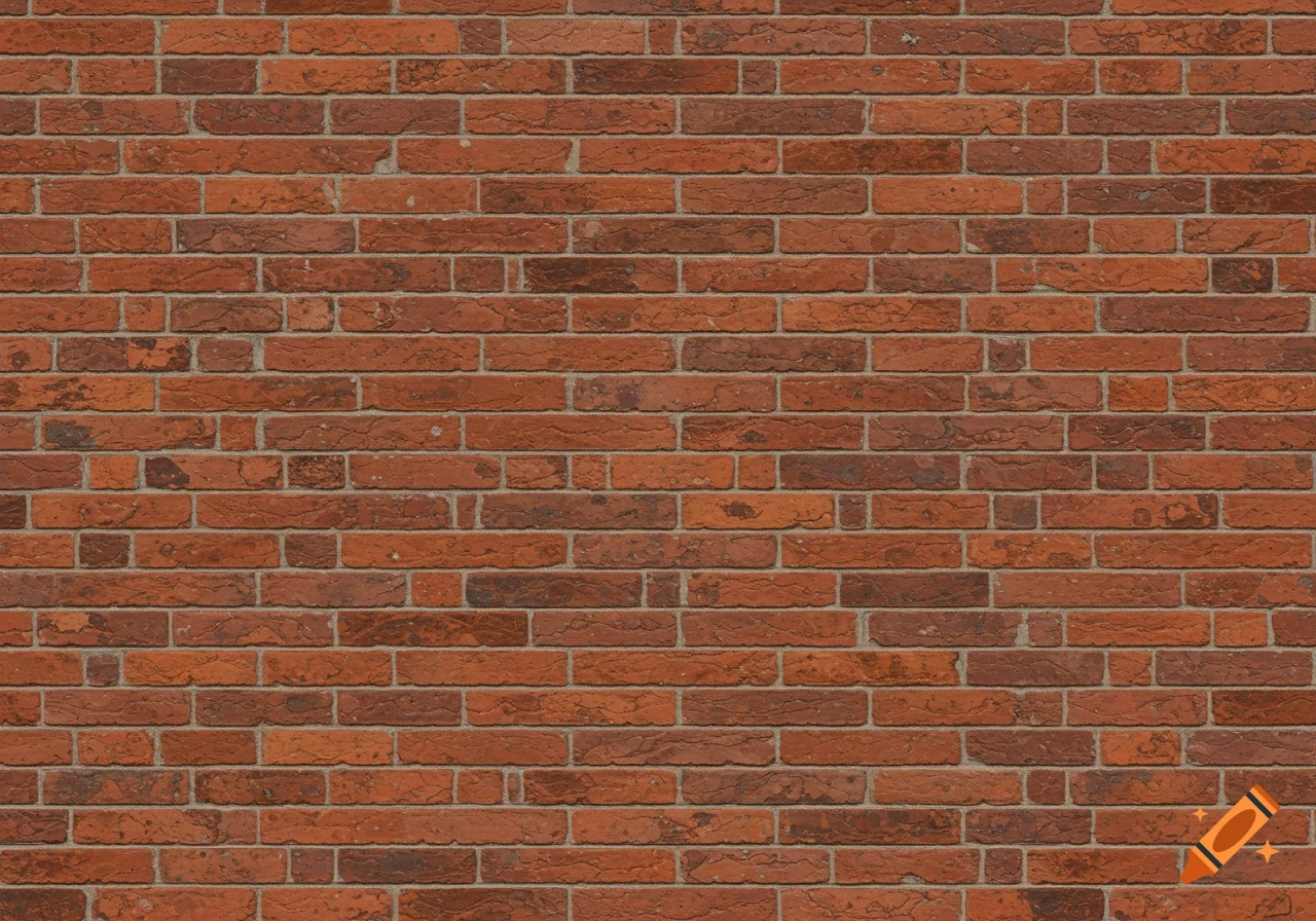 Close-up view of a seamless red brick wall with varying shades of red and grey mortar lines.