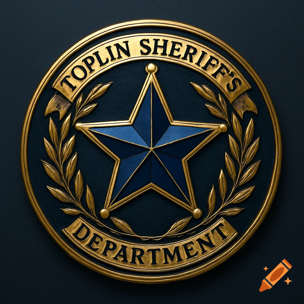 A detailed gold and blue metallic circular emblem for 'Toplin Sheriff's Department'.