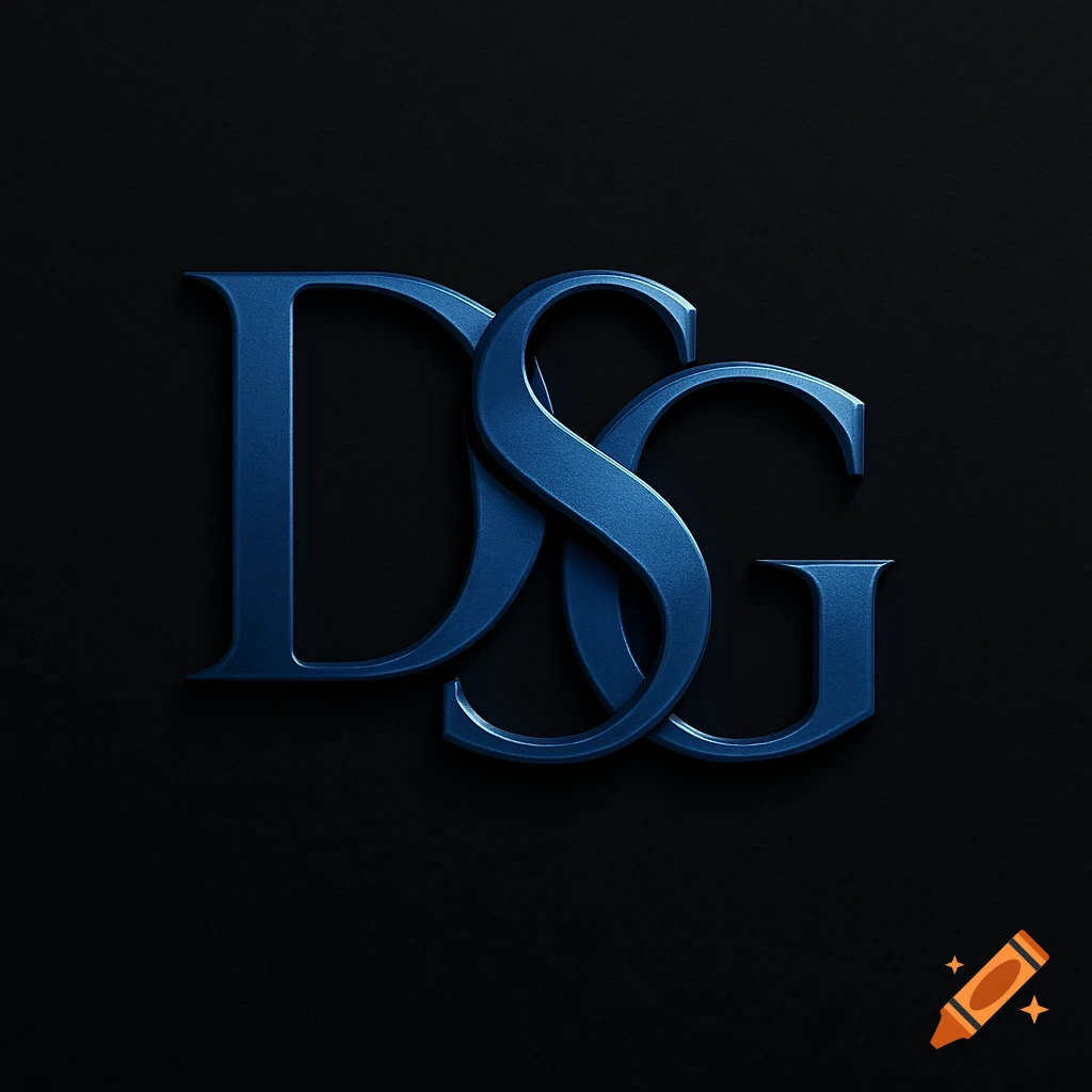 Elegant 3D metallic blue letters D, S, and G overlapping on a black background.