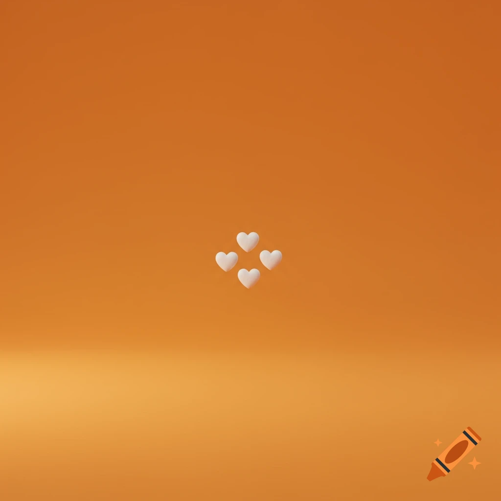 Four small white hearts arranged in a diamond shape on a solid orange background.