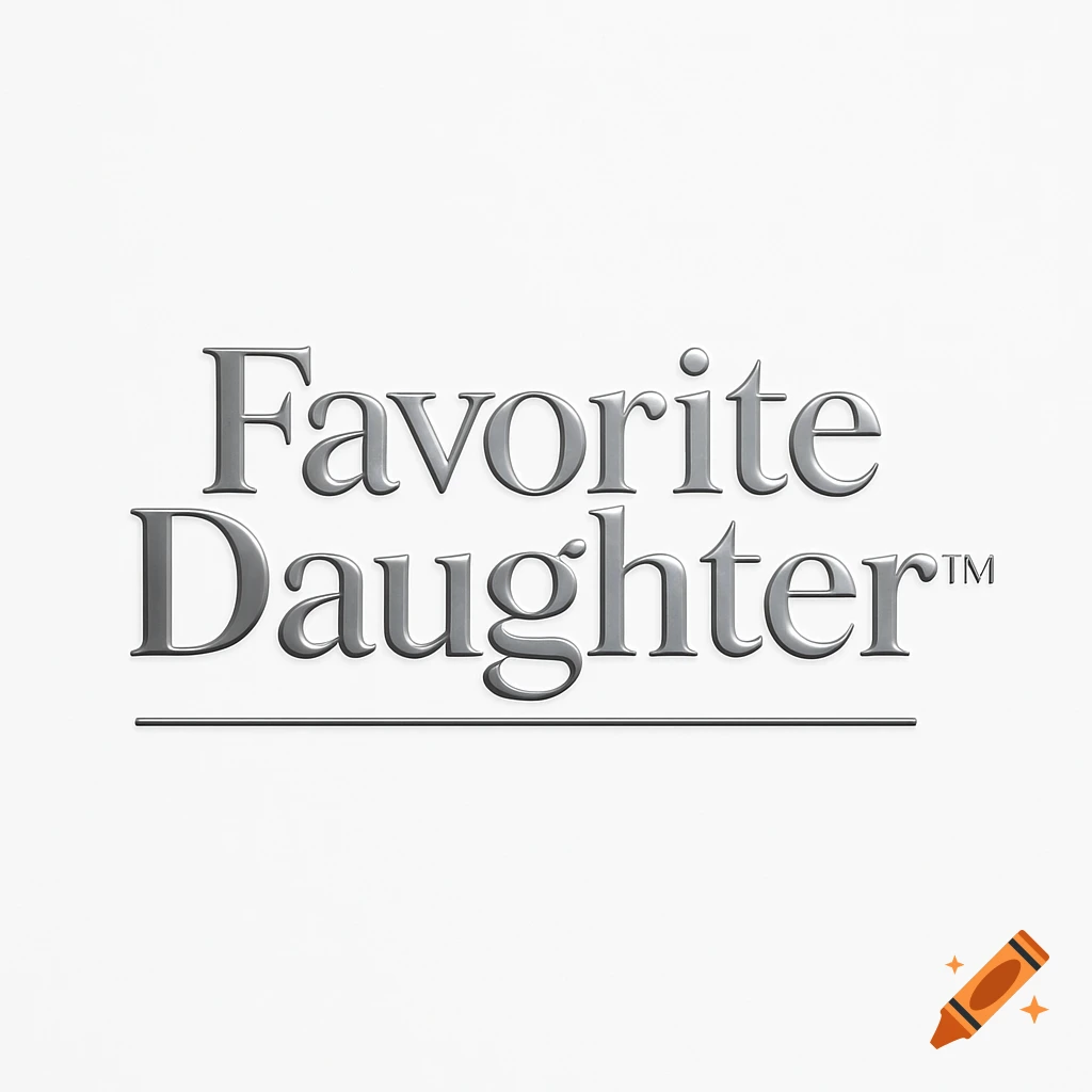 Metallic 3D text 'Favorite Daughter' with a trademark symbol and an underline on a white background.