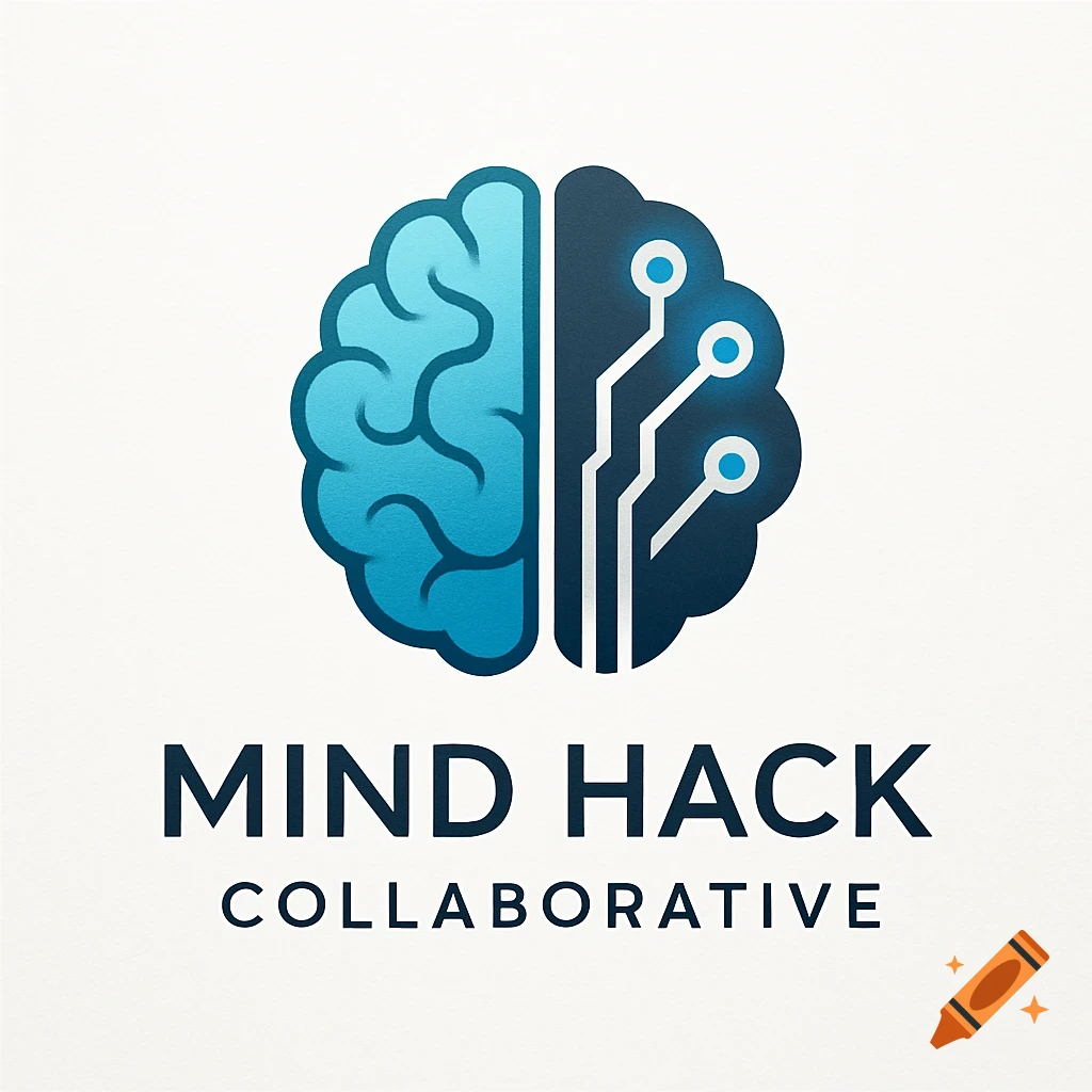 A logo featuring a human brain, with one half stylized as a circuit board, and the text 'MIND HACK COLLABORATIVE'.