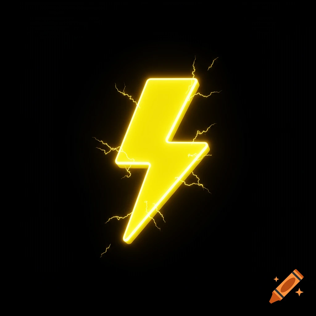 A glowing yellow lightning bolt symbol with small electrical discharges on a black background.