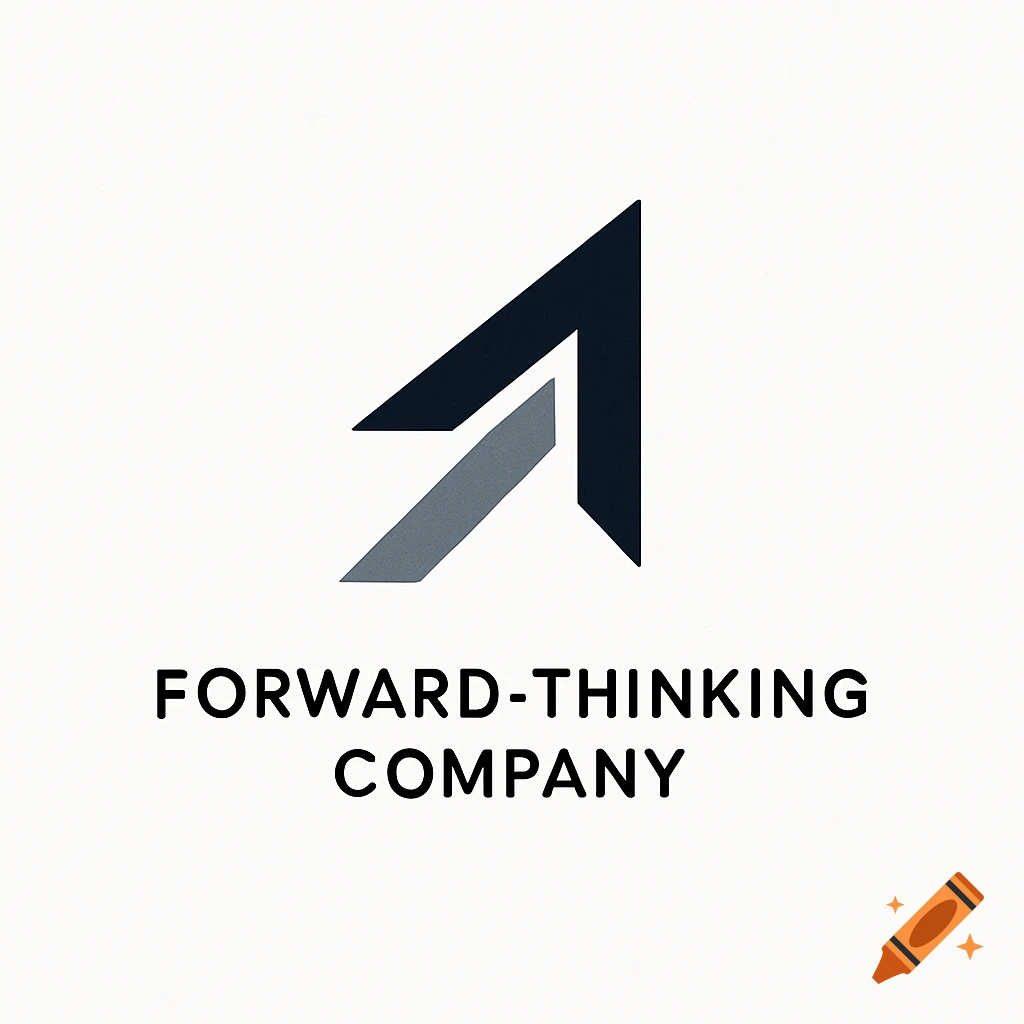 Minimalist logo with two abstract grey arrow shapes forming an upward-pointing triangle above 'FORWARD-THINKING COMPANY' text.