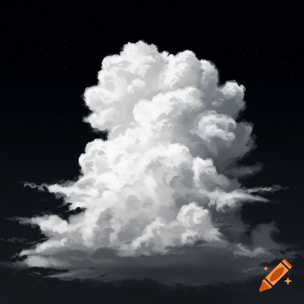 A large, thick white cloud against a dark, starry night sky.