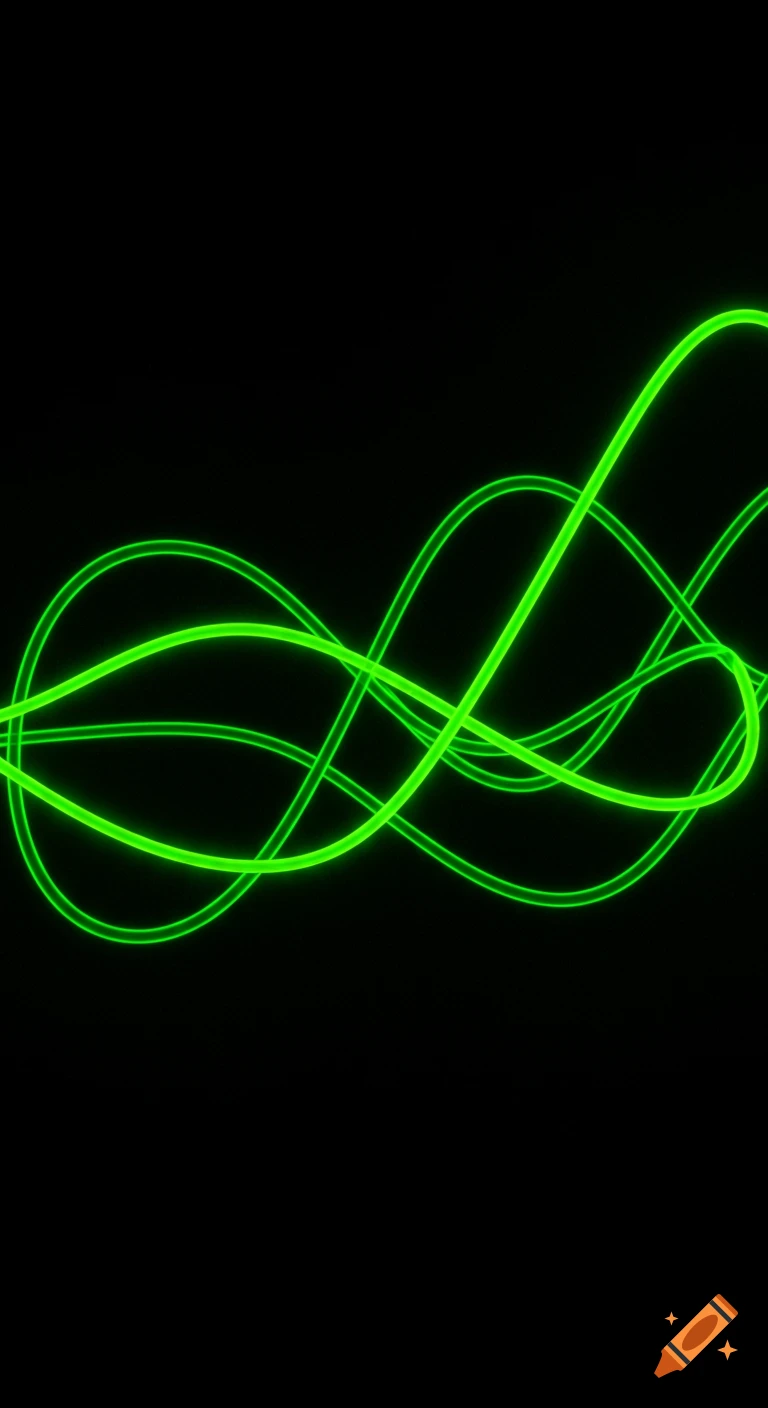 Abstract image of glowing lime green wavy lines on a black background.
