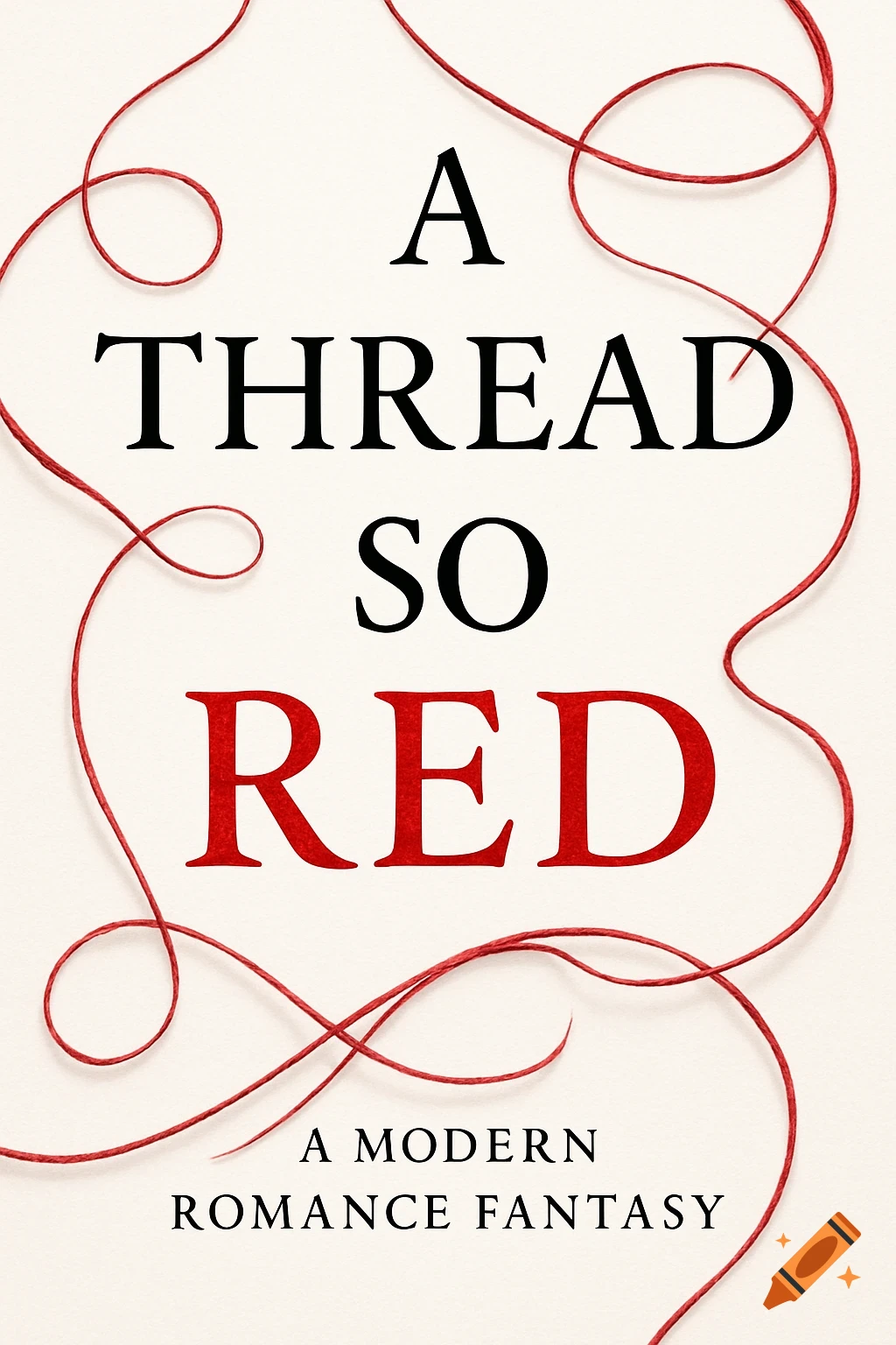 Book cover with the title A THREAD SO RED in black and red, with red threads on a white background, and 'A MODERN ROMANCE FANTASY' text.