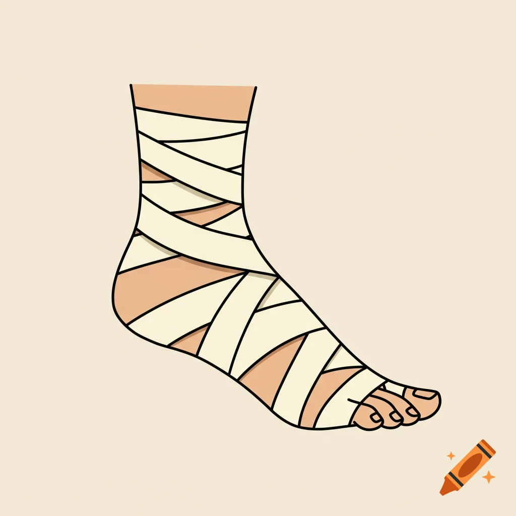 An illustration of a foot wrapped in a white bandage.
