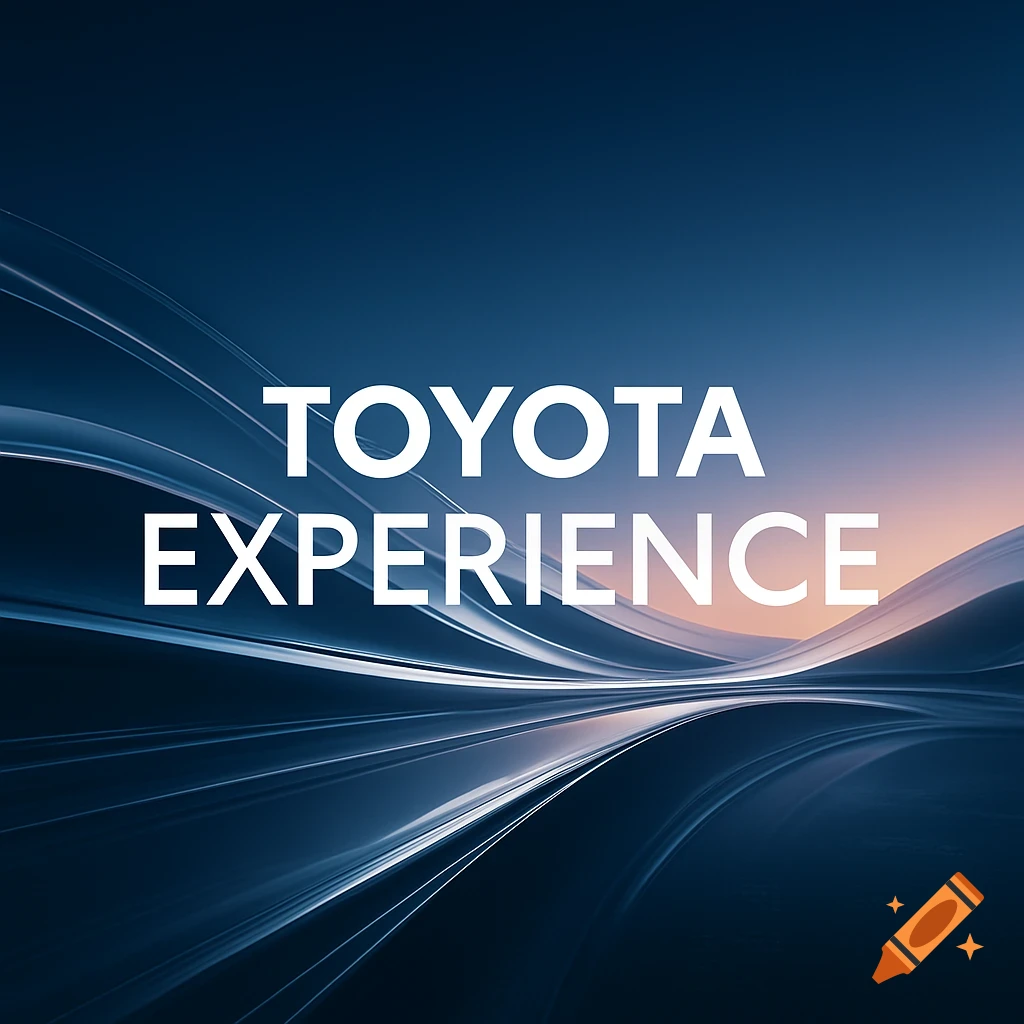 White text 'TOYOTA EXPERIENCE' on a blue and orange abstract background with light trails.