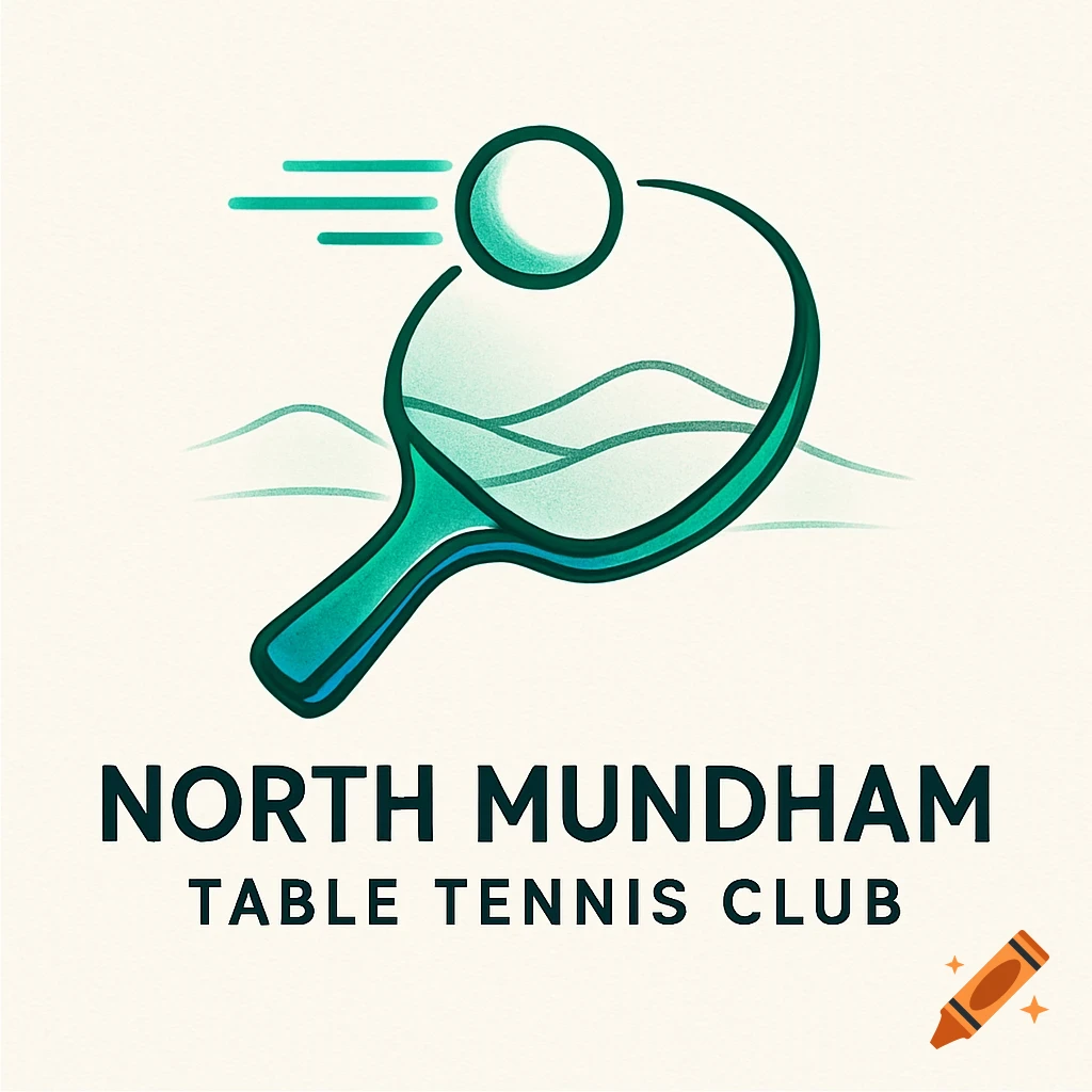 Logo with a green stylized table tennis paddle and ball, with text 'NORTH MUNDHAM TABLE TENNIS CLUB' below.
