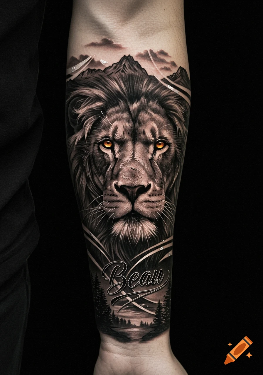 Lion Tattoo With Cannabis Leaf and Exhaling Smoke created on Craiyon, image size:896x1280