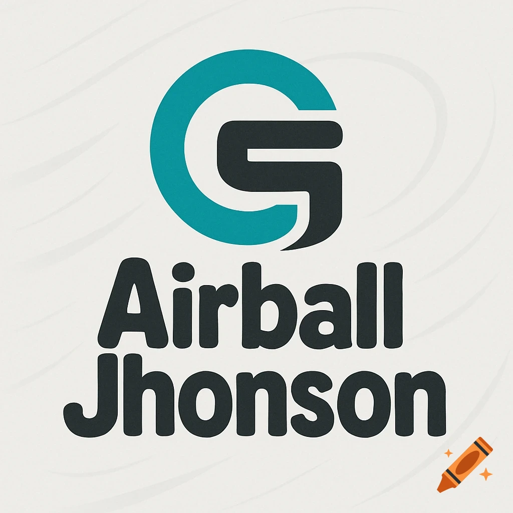 A logo with a teal G and dark grey S intertwined, above the text 'Airball Jhonson' in a bold, rounded dark grey font on a light background.