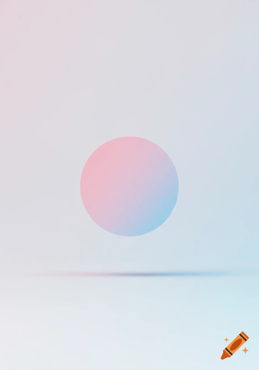A pink and blue gradient sphere floats above a light surface with a subtle shadow, set against a soft, abstract background.