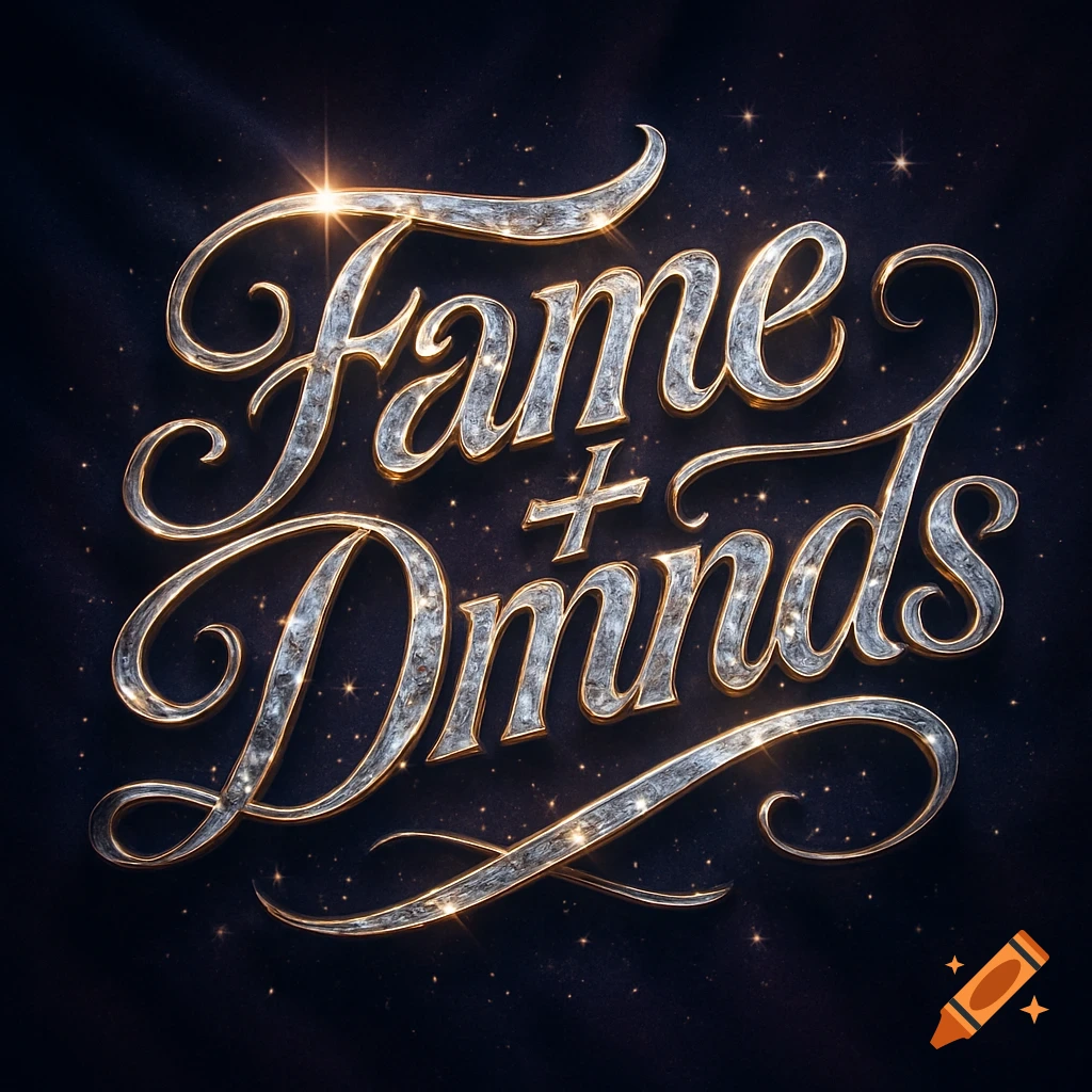 Sparkling diamond-encrusted 3D text reads 'Fame + Dmnds' on a dark, star-filled background.