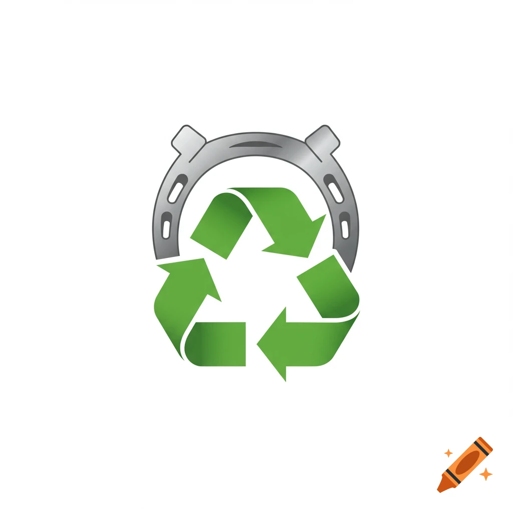 A gray horseshoe framing a green recycling symbol on a white background.