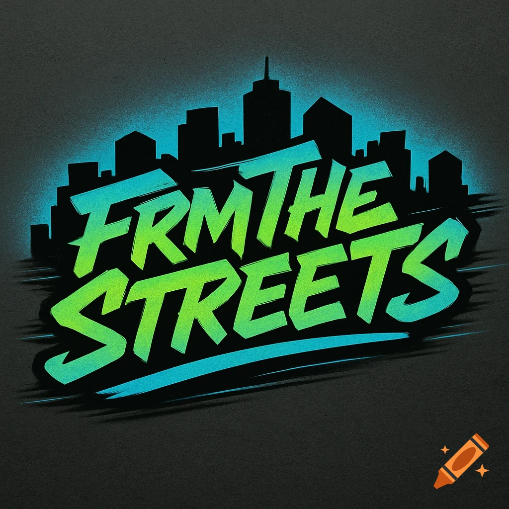 A logo featuring the words 'FRM THE STREETS' in green and blue stylized text with a black city skyline silhouette.