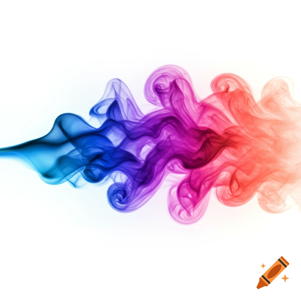 Colorful wisps of smoke transitioning from blue to purple to red against a white background.