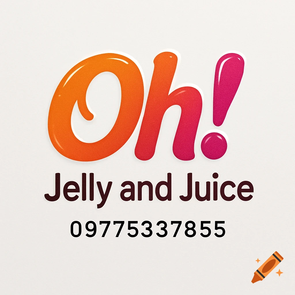 A colorful orange and pink logo that reads "Oh!" above the text "Jelly and Juice" and a phone number.