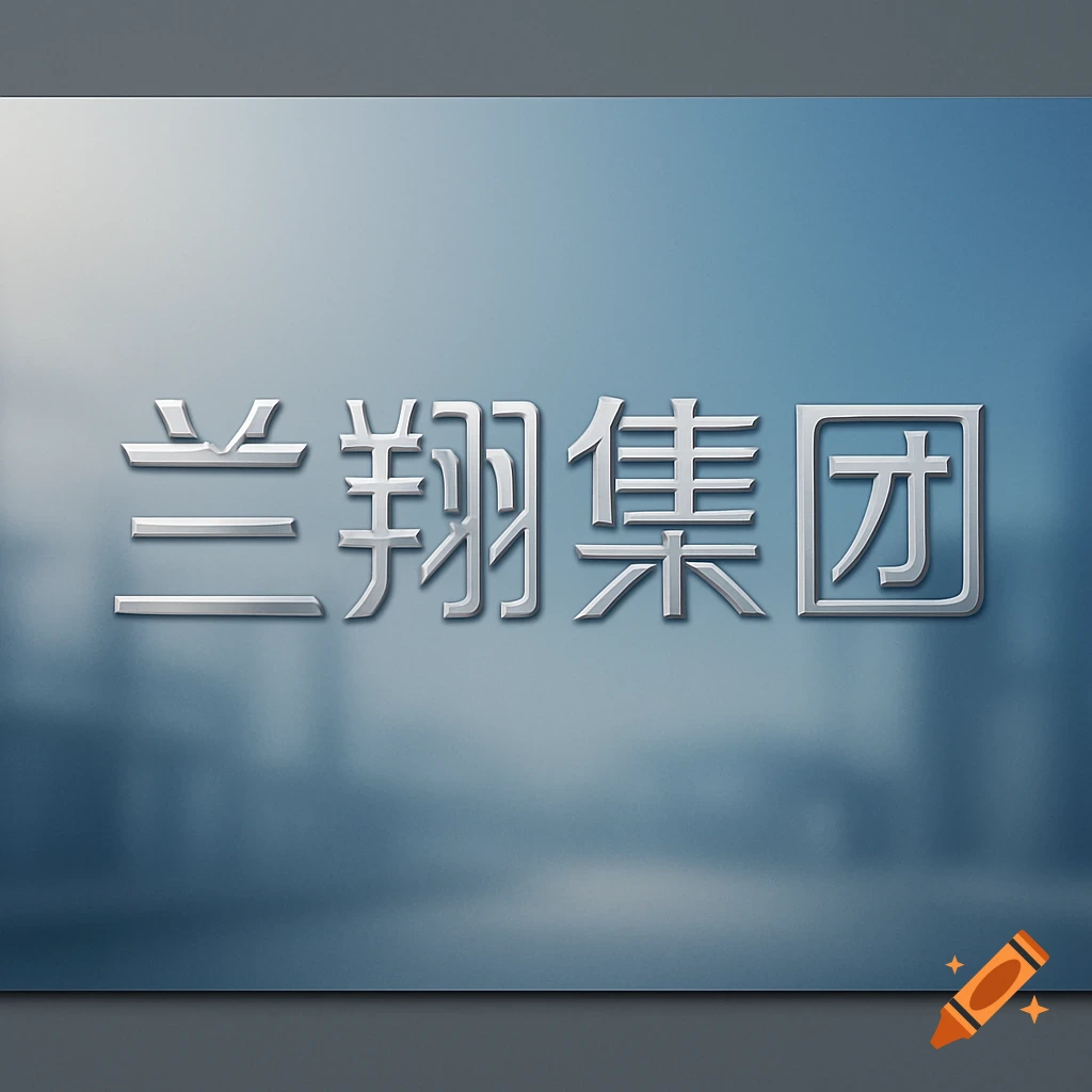 Silver, embossed Chinese characters '兰翔集团' on a gradient blue background.