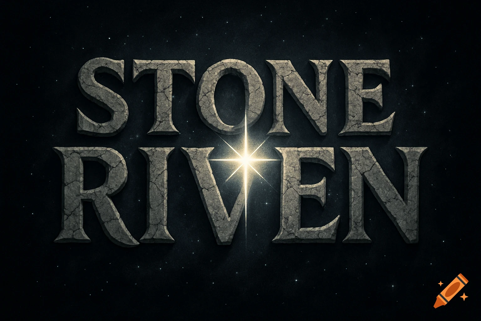 Stylized stone-textured text 'STONE RIVEN' with a bright star replacing the 'I' in a dark, starry background.