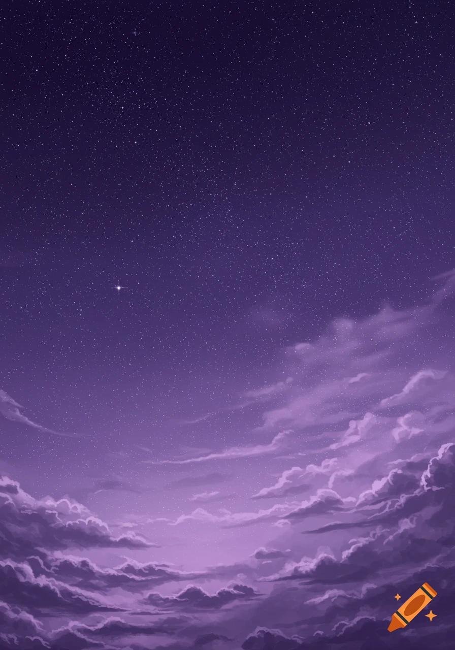 A vibrant purple night sky filled with countless stars and soft, glowing clouds below.