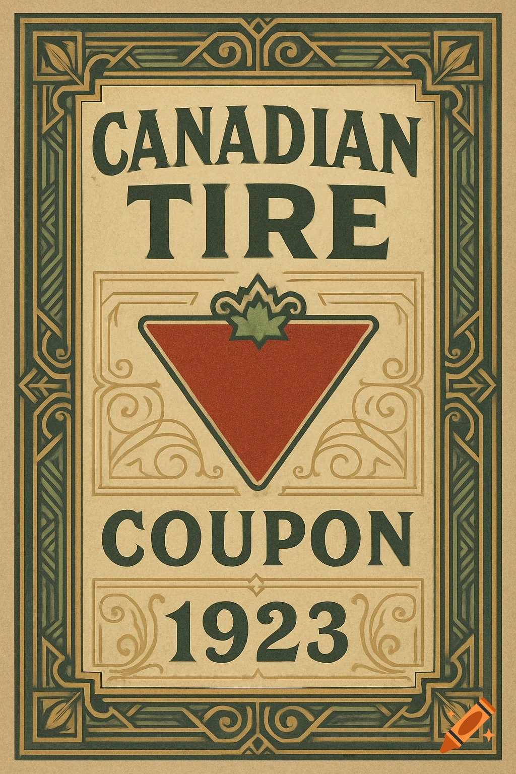 A vintage Canadian Tire coupon from 1923 with an ornate border and classic logo.
