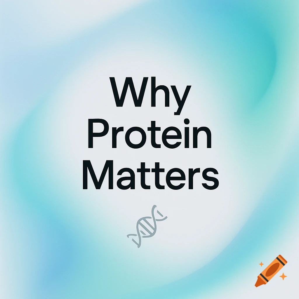 Bold text 'Why Protein Matters' on a soft blue and white gradient background with a DNA helix icon.