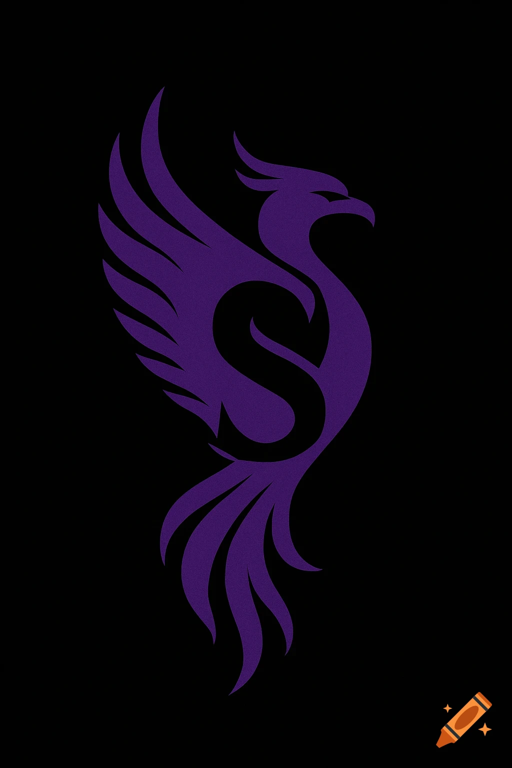 Stylized purple phoenix logo with an integrated 'S' on a black background.