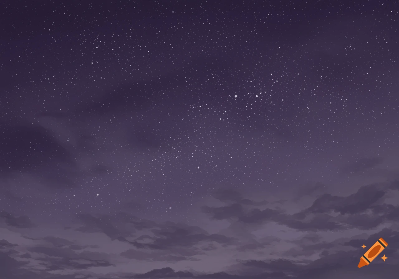 A dark purple night sky filled with countless white stars, with subtle dark clouds at the bottom.