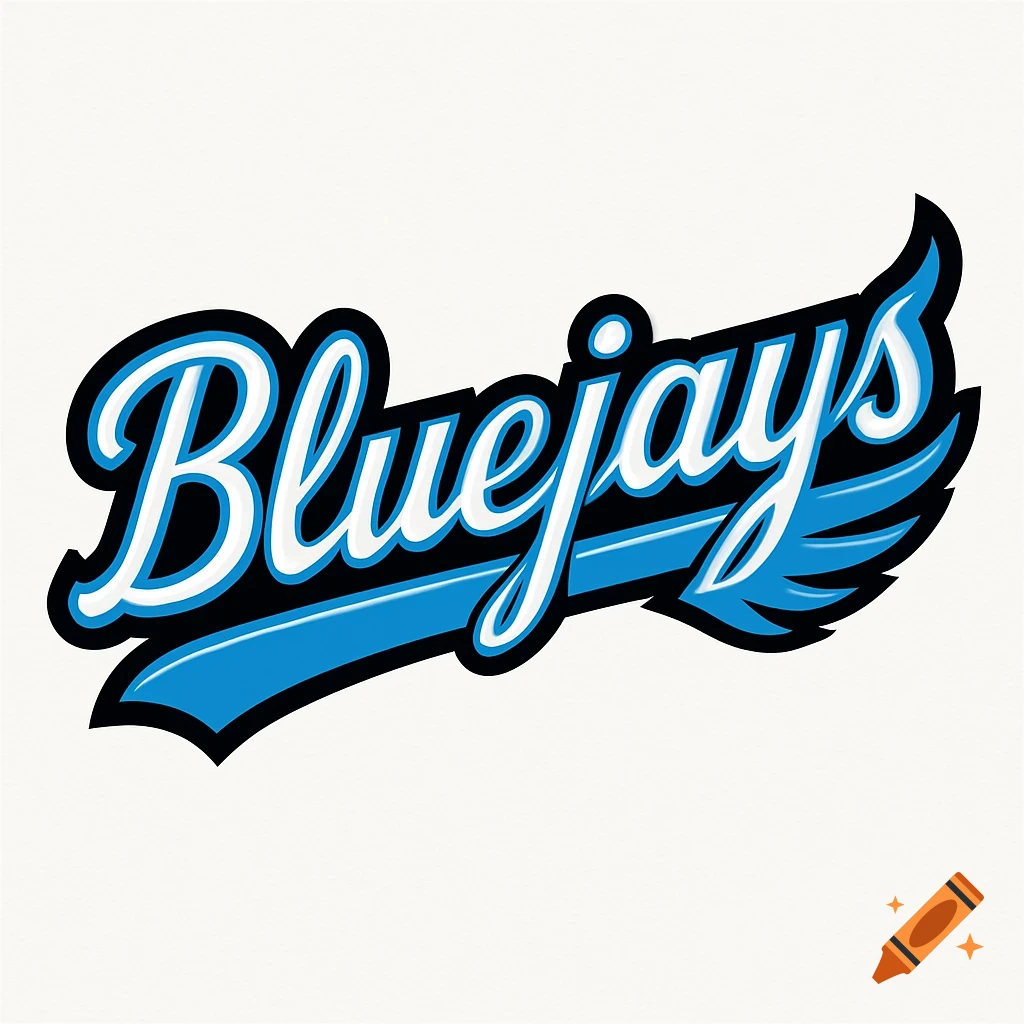 Bluejays script logo in blue, white, and black with a wing design extending from the 's'.