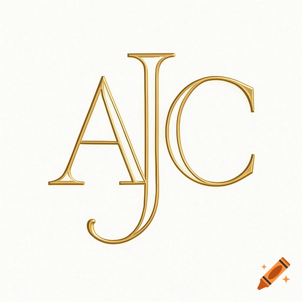 Stylized gold metallic letters 'AJC' intertwined on a white background.