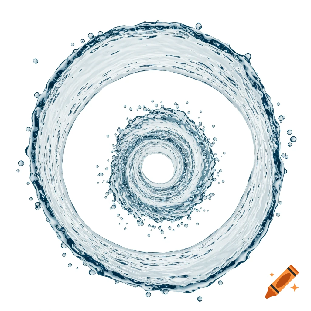 A dynamic, high-detail image of a spiral water wave twisting like a vortex on a clean white background.